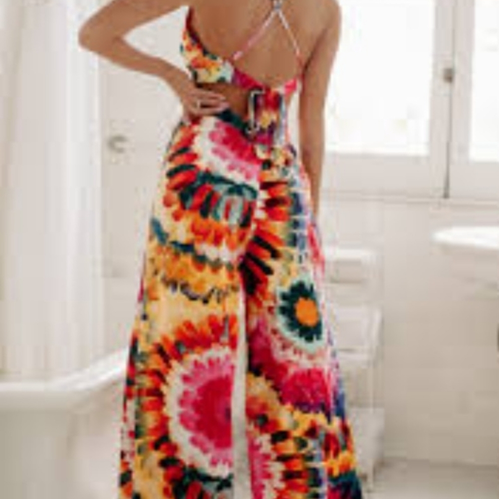 multi colored tie dye jumpsuit - Picture 4 of 5